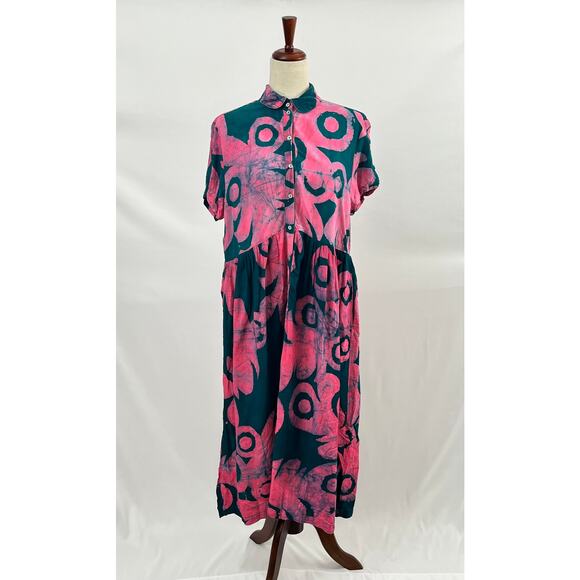 OSEI DURO Sz M Medium Imperium Dress Pool Party Pink Teal Midi Rayon - Picture 9 of 13
